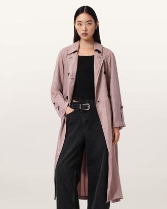 AllSaints Lyocell Lizie Double Breasted Trench Coat, Size: XS
