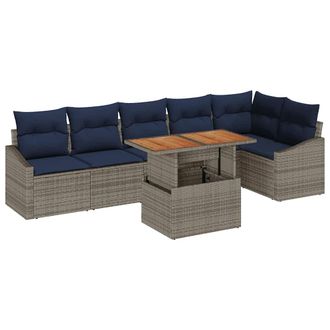 vidaXL Conjunto De Sof&aacute; De Jard&iacute;n 7 Pcs Gris Polirat&aacute;n Vidaxl