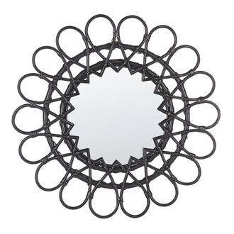 Beliani Beliani - Espejo De Pared Marco De Rat&aacute;n Negro &Oslash; 60 Cm Colgante Sala De Estar Moderno Babai
