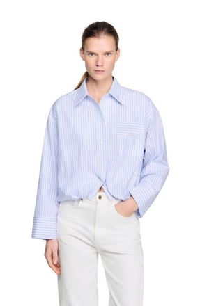Sandro Cropped striped shirt in Blu /White at Nordstrom, Size X-Large