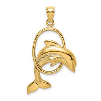Diamond2Deal 14k Yellow Gold Dolphin Jumping Through Hoop Charm