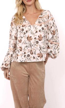 Sadie & Sage Voila Lace Trim Peasant Blouse In Beige