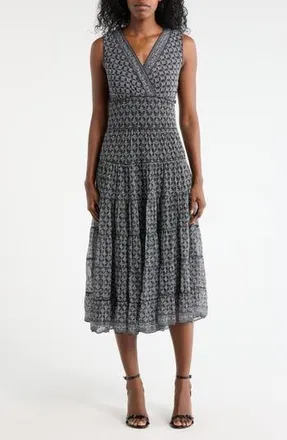 Max Studio V-Neck Sleeveless Mesh Midi Dress in Black Batik Daisy at Nordstrom Rack, Size X-Small