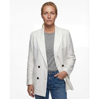 Brunello Cucinelli Optical White Double-Breasted Blazer, Brand Size 46 (US Size 12)