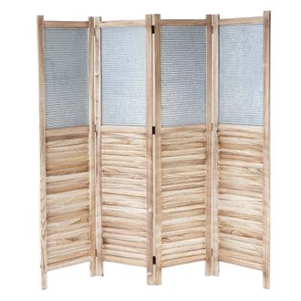 Hhg Biombo 4 Paneles Biombo Madera Y Metal 170x160x2cm 040003922