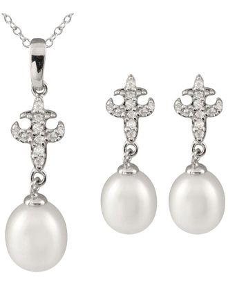 Splendid Pearls Silver 8Mm Pearl Cz Set