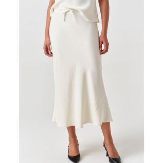 Ghost London Dahlia Picot Trim Satin Midi Skirt in Ivory at Nordstrom, Size 14