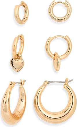 Ettika 3-Pack Heart Dangle Hoop Earrings in Gold at Nordstrom Rack