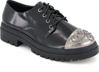 Andrea Womens Metal Toe Patent Oxfords In Black