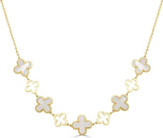 Italian Gold, Inc 14K Yellow Gold Alternating Clover & Open Clover Necklace 9 Stations - Mother Of Pearl