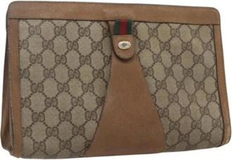 Gucci Pre-owned Clutches, female, Beige, Size: ONE SIZE Pre-owned Canvas Clutch