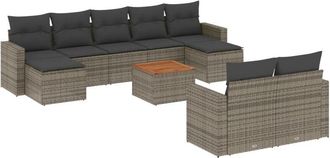 vidaXL Set De Sof&aacute;s De Jard&iacute;n 10 Pzas Con Cojines Rat&aacute;n Sint&eacute;tico Gris Vidaxl