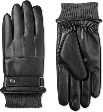 Isotoner Isotoner Mens Faux Nappa Leather Smart Touch Winter Gloves Black XL