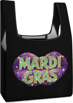 Generic Mardi Lips Glitter Gras Reusable Shopping Bags Lightweight Foldable Grocery Bag Polyester Washable Tote Bag