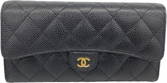 Chanel Black Grained Calfskin Long Wallet (Bi-Fold) (Pre-Owned)
