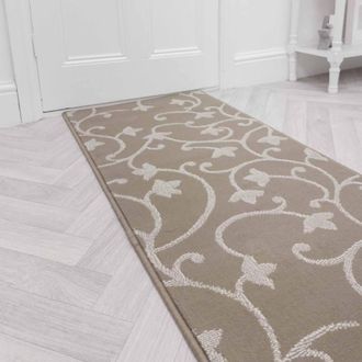Runrug Hallway Carpet Runner Rug - Soft & Comfy, 9mm - Vines in Beige | Size: 60 cm x 420 cm