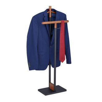 Relaxdays Gal&aacute;n De Noche De Acero Y Madera De Haya, Para Chaqueta Y Pantal&oacute;n, 112x47x20 Cm, Mozo Perchero, Negro/marr&oacute;n - Relaxdays