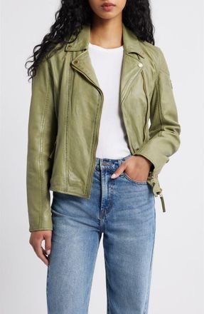 Mauritius Raizel Leather Moto Jacket in Sage at Nordstrom, Size 13