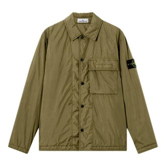 Stone Island Light Jackets, male, Green, Size: 2XL Crinkle Reps NY Padded Overshirt