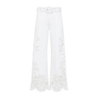Farm Rio FARM Rio, Wide Trousers, female, White, Size: W28 Boho Beauty Richelieu Pants