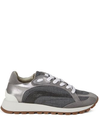 Brunello Cucinelli Brunello Cucinelli Womens Grey Sneakers With Monili Chain Detailing Leather - Size EU 36