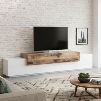 Dmora Dmora Mueble Para Tv Para Sal&oacute;n, Made In Italy, Mueble Para Tv Con 3 Puertas Y Estantes, 240x45h52 Cm, Blanco Brillante Y Color Arce, Con Embalaje Ref