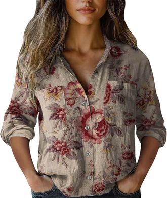 Generic Fashion Casual Tops Classic Modern Hawaiian-Shirt for Women Front-Pocket Casual Aloha-Shirts Floral-Border-Prints Tropical Blouse Button Down Short Sl