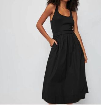 Nation Ltd Sadelle Clean Combo Midi Dress In Jet Black