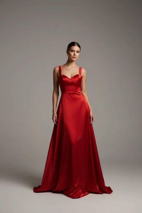 Sherri Hill Satin A-Line Gown In Red