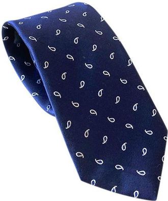 Eton Navy Paisley Silk Tie with Tartan Lining