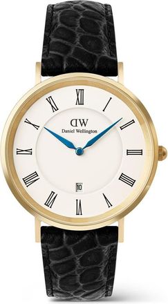 Daniel Wellington Classic Roman Numerals Leather Strap Watch, 40mm in White/gold/black at Nordstrom