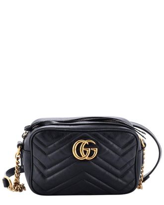 Gucci Black Matelasse Leather Gg Marmont Shoulder Bag Mini (Authentic Pre- Loved)