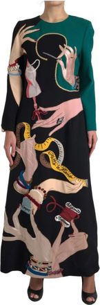 Dolce & Gabbana Multicolor A-lijn Maxi Jurk - Dames - Maxi kleedjes - Veelkleurig - 2XL - Wol - Kleedjes