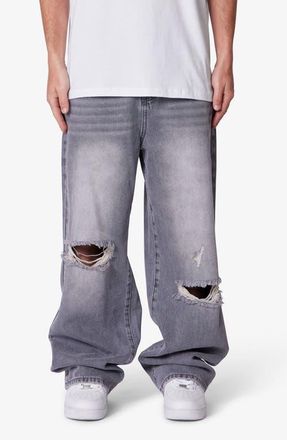 mnml Blowout Baggy Ripped Wide Leg Jeans in Washed Grey at Nordstrom, Size 30