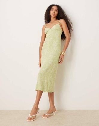 Motel Sastra - Vestito midi a canottiera color lime con stampa cachemire-Verde