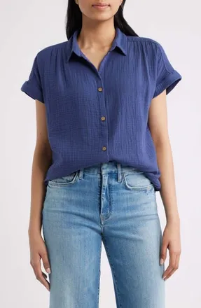 Beach Lunch Lounge Devin Gauze Shirt in Navy Time at Nordstrom, Size X-Small