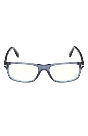 Tom Ford 53mm Rectangular Blue Light Blocking Glasses in Shiny Transparent Navy Blue at Nordstrom