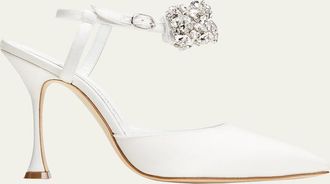 Manolo Blahnik Mabina Crystal Ankle-Strap Pumps