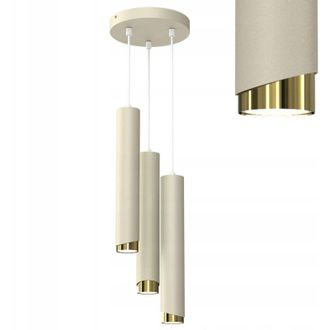 OEM Gratis. L&aacute;mpara Colgante Pipe 3x Gu10 Car&aacute;mbano Beige Dorado Bisel Sobre Rueda