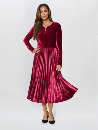 Gina Bacconi Womens Tillie Pleated Velvet Dress - Wine - Size 12 UK