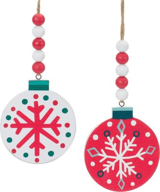 Melrose International Wood Beaded Snowflake Ornament (Set of 12) - Red; White; Green