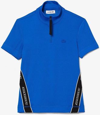 Lacoste Womens Ribbed Collar Zip Neck Short Sleeve Polo Shirt - Blue - Size: 18 46