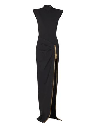 Balmain Maxi-jurk met ritsdetail en schoudervullingen - Zwart