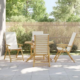 vidaXL Vidaxl - Sedie Da Giardino Reclinabili 4 Pz Cuscini Bianco Crema Bamb&ugrave;