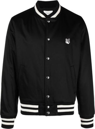 Maison Kitsun&eacute; Grey Fox Head Patch Jacket - Heren - Bomber jackets - Zwart - XS - Katoen - Jassen