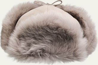 Pologeorgis Mens Suede Shearling-Trim Trapper Hat