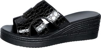 Generic Womens Fashion Cutout Open Toe Wedge Platform Heels Sandals Comfort Lightweight Casual Summer Beach Slides Shoes (Black,5.5)