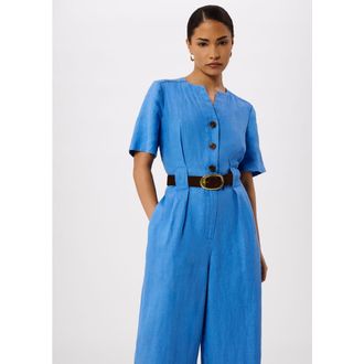 Whistles Fiona Linen Jumpsuit in Blue at Nordstrom, Size 10