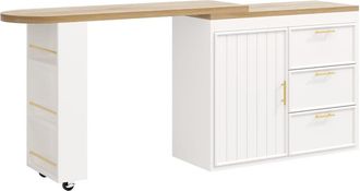Urban Meuble Mesa de bar blanca efecto madera con tablero giratorio 360&deg;