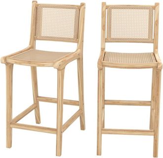 Rendez-Vous D&eacute;co Set de 2 sillas para isla central en teca y rejilla de rat&aacute;n 66,5 cm